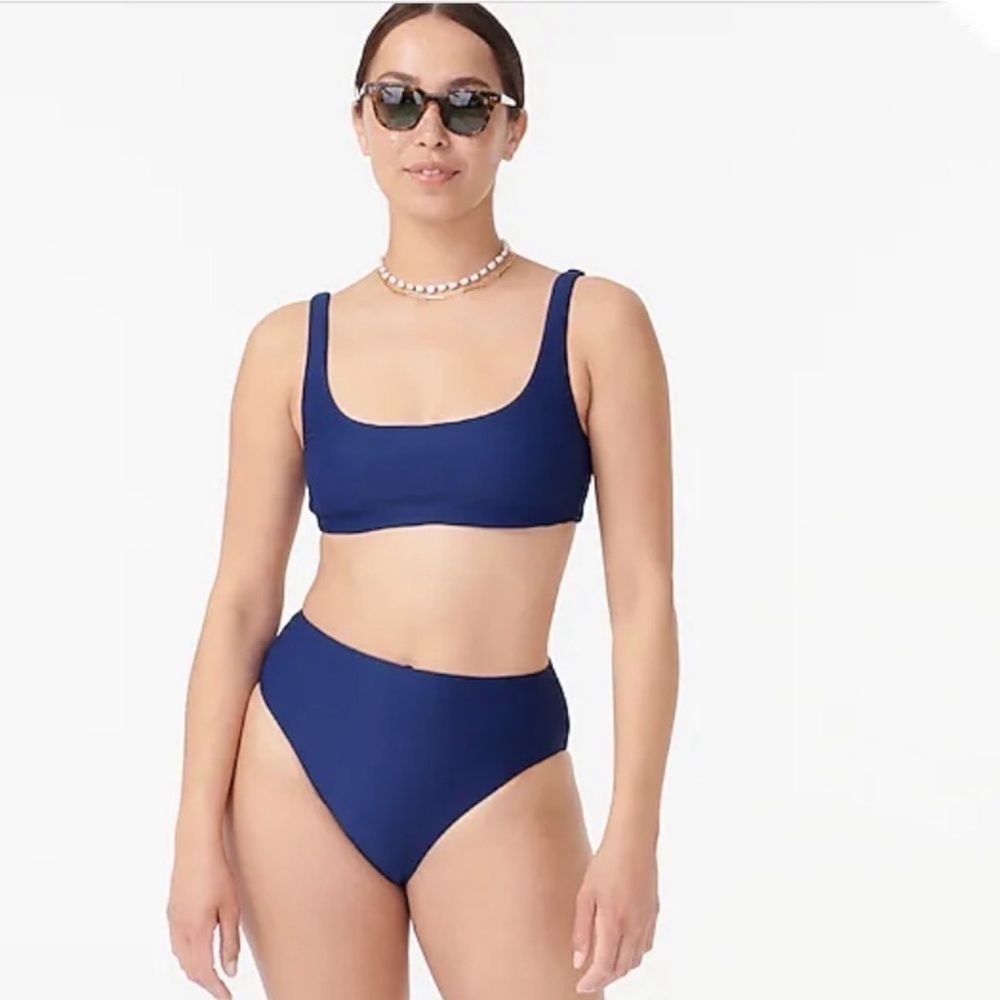 NWT J. Crew Ribbed Scoop Bikini Top & High Waisted Bikini Bottoms Set Blue